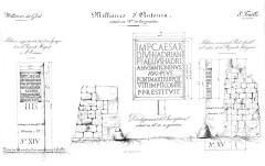 Via Domitia - Drawings of two Roman milestones of Antoninus Pius from the Via Domitia, found near Saint-Césaire and now in the Musée de la Romanité in Nîmes.