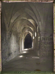 Abbaye Saint-Honorat (vestiges de l'ancienne) - Français : Lieu : Tarascon-sur-Rhône Lieu : Tarascon-sur-Rhône, France Mission : 1916 - Provinces Françaises - Jean Brunhes, Auguste Léon et Georges Chevalier - (avril-juillet) Thème : Habitat / Architecture Thème : Art Sous-thème : Cloître Sous-thème : Vue intérieure Sous-thème : Graffiti Sous-thème : image naufragée Sous-thème : Voûte Sous-thème : Ecriture Sous-thème : Moyen Age Sous-thème : Galerie Sous-thème : Architecture religieuse Légende d'origine : France, D'Arles à Uzès , L'entrée d'une écurie voute à arc d'un ancien cloître de couvent Procédé : Autochrome Support : Verre Dénomination : Autochrome Format d'origine : Vertical Appartenance actuelle : Département des Hauts-de-Seine, musée Albert-Kahn