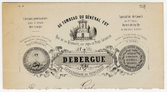 Usine Motte-Bossut, actuellement centre des archives du monde du travail - Français : Papier à en-tête de Debergue, entrepreneur de sépultures, raison social "Au tombeau du général Foy", no 177, rue de la Roquette, Paris