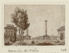 Barrière du Trône - Français : Sujet : Barrières de l'octroi -- Paris (France) Ordre dorique Paris (France) -- Arrondissement (12e) Paris (France) -- Place de la Nation Paris (France) -- Barrière du Trône Paysages -- 19e siècle Référence bibliographique : Destailleur Paris, t. 1, 147 Appartient à l’ensemble documentaire : DesDestail